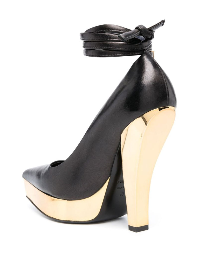 Black 130 Leather Platform Pumps