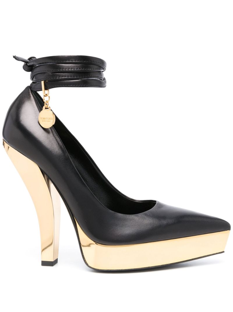 Black 130 Leather Platform Pumps