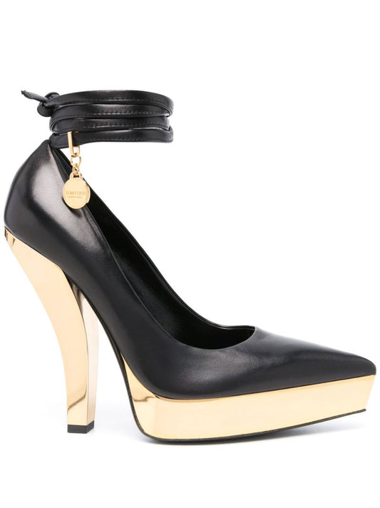 Black 130 Leather Platform Pumps