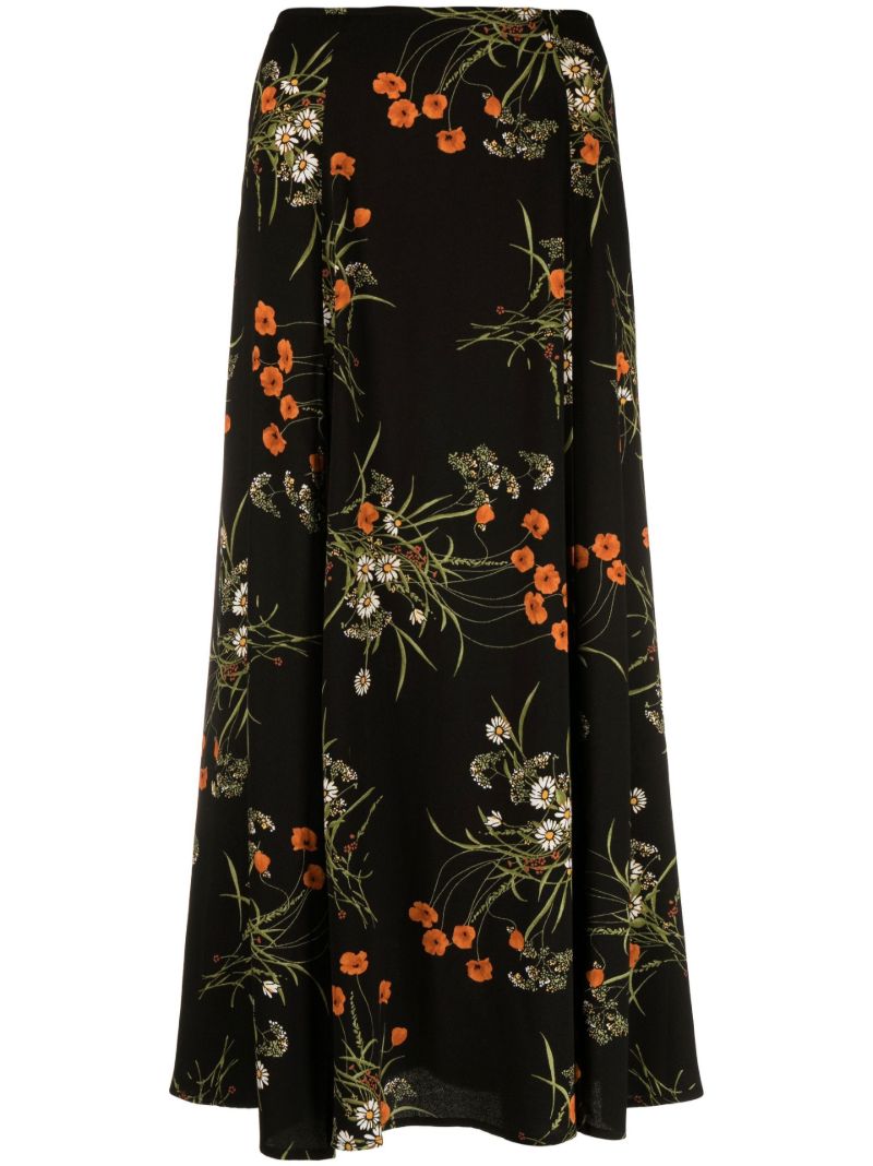 Black Zoe Floral Print Midi Skirt