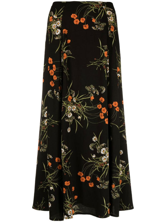 Black Zoe Floral Print Midi Skirt
