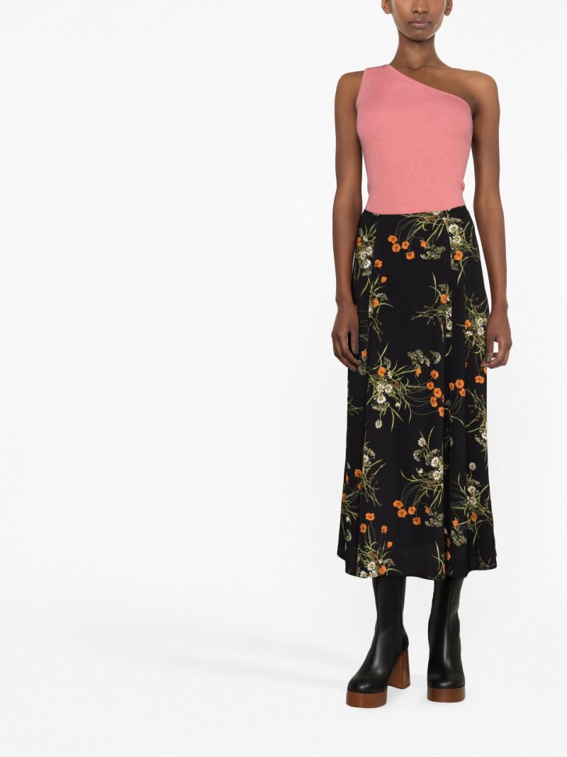 Black Zoe Floral Print Midi Skirt