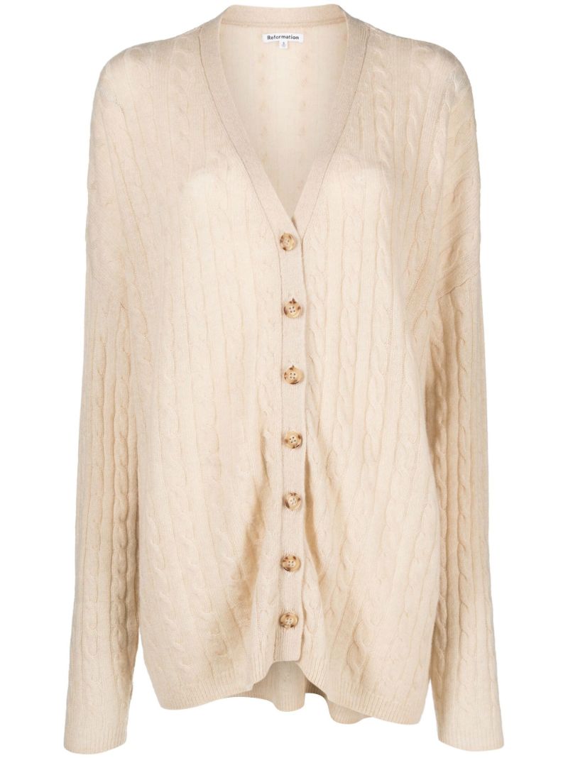 Neutral Giusta Cable-knit Cashmere Cardigan