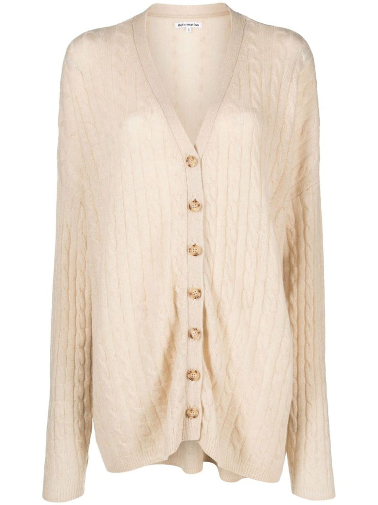 Neutral Giusta Cable-knit Cashmere Cardigan