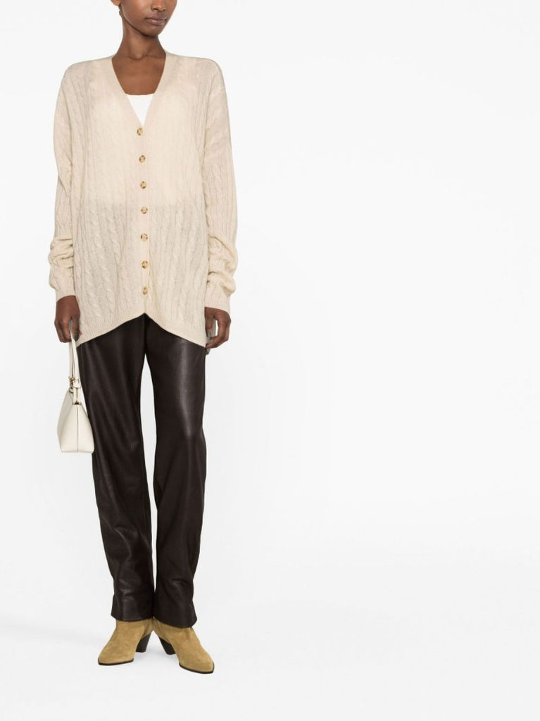 Neutral Giusta Cable-knit Cashmere Cardigan