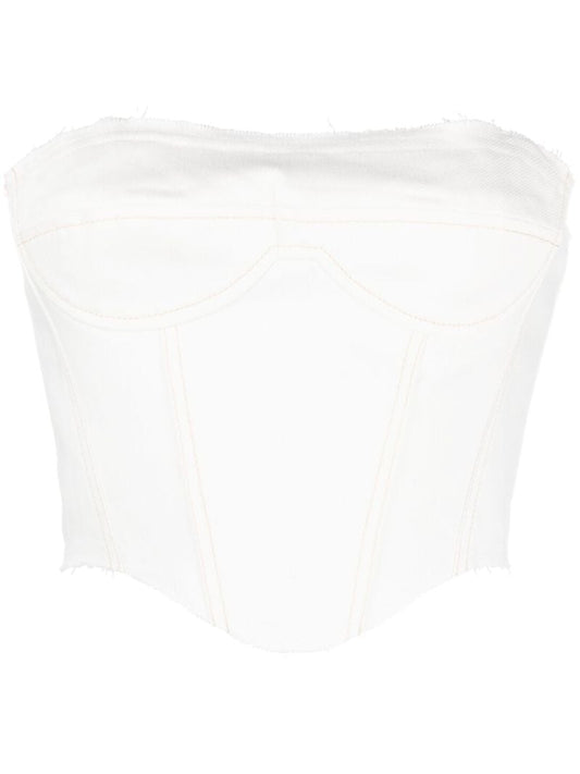 White Raw-edge Denim Corset Top