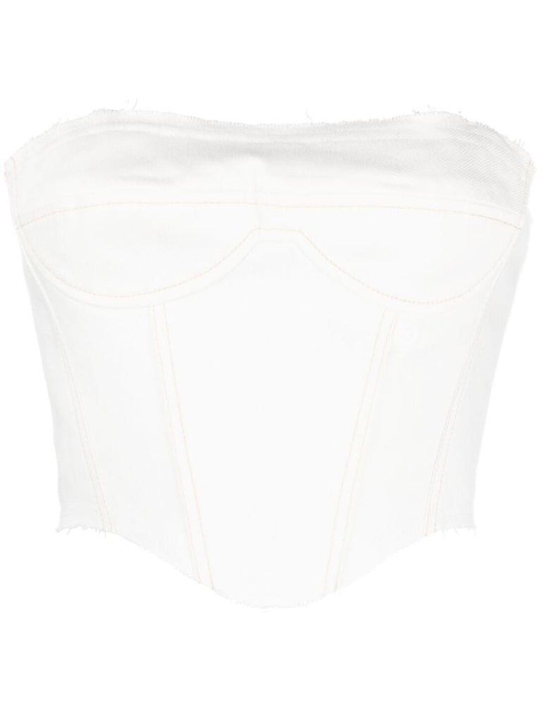 White Raw-edge Denim Corset Top