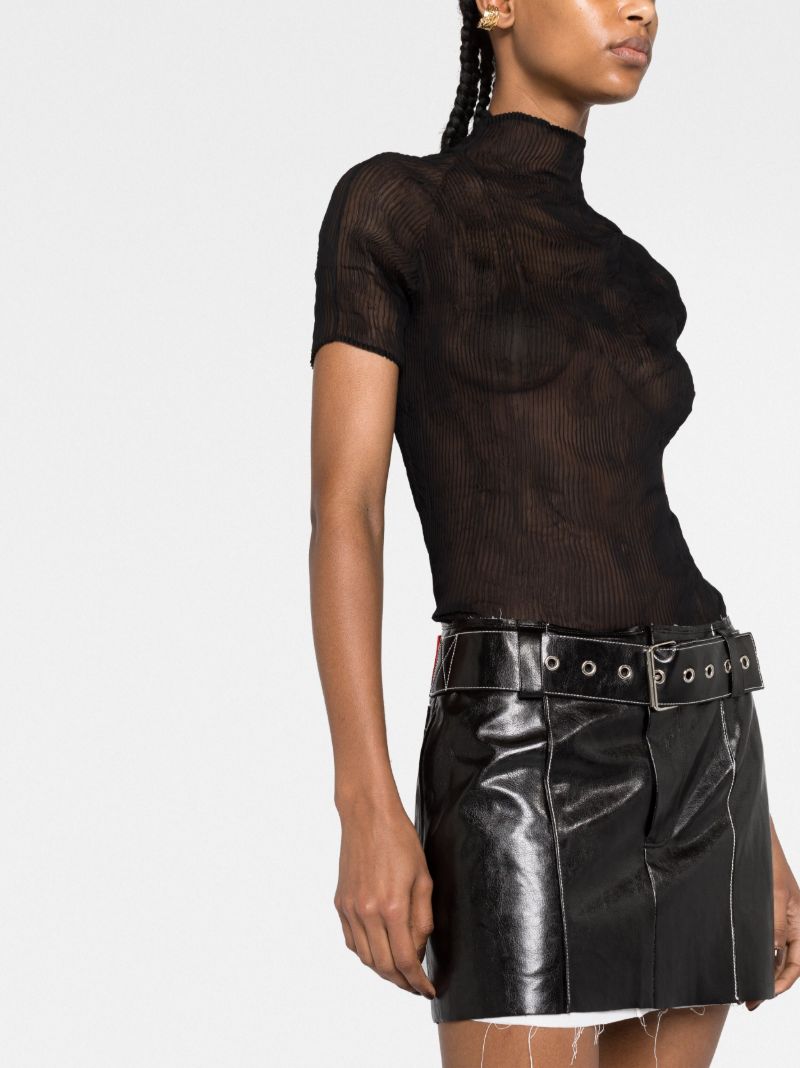 Black Belted Faux-leather Mini Skirt