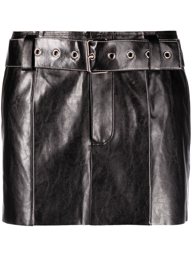 Black Belted Faux-leather Mini Skirt