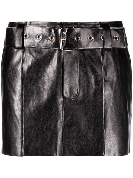 Black Belted Faux-leather Mini Skirt