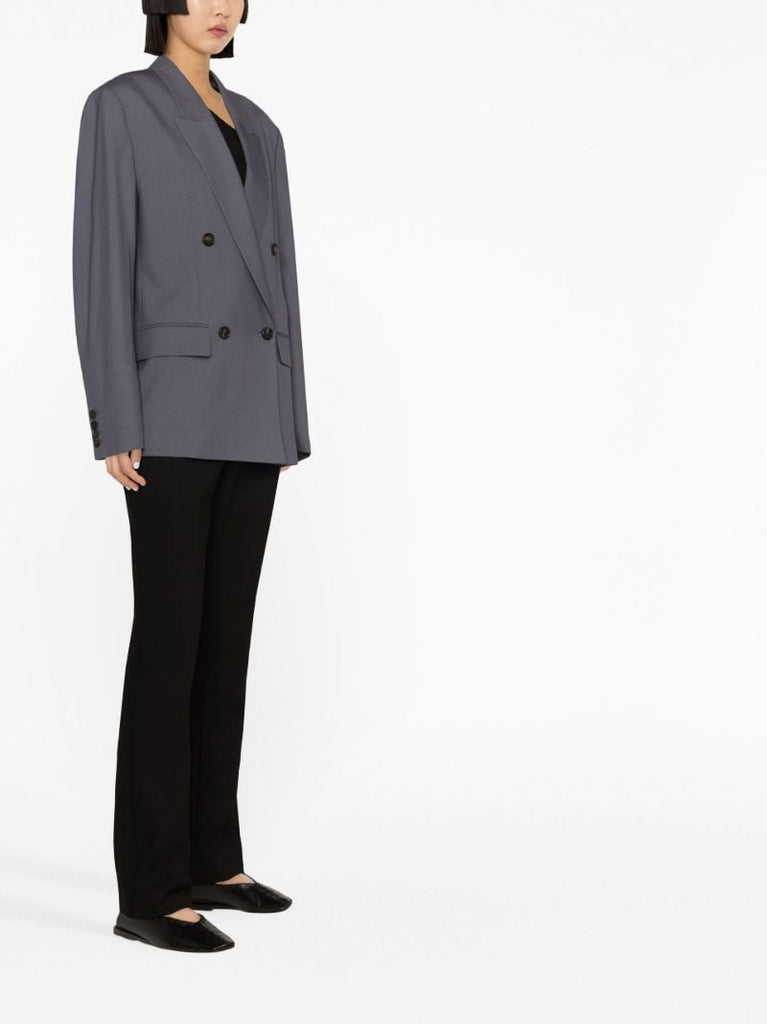 Grey Double Breasted Wool Blazer