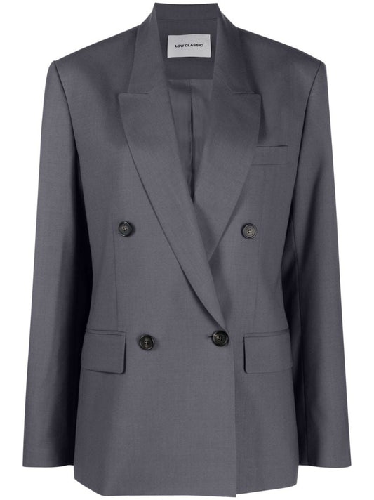 Grey Double Breasted Wool Blazer