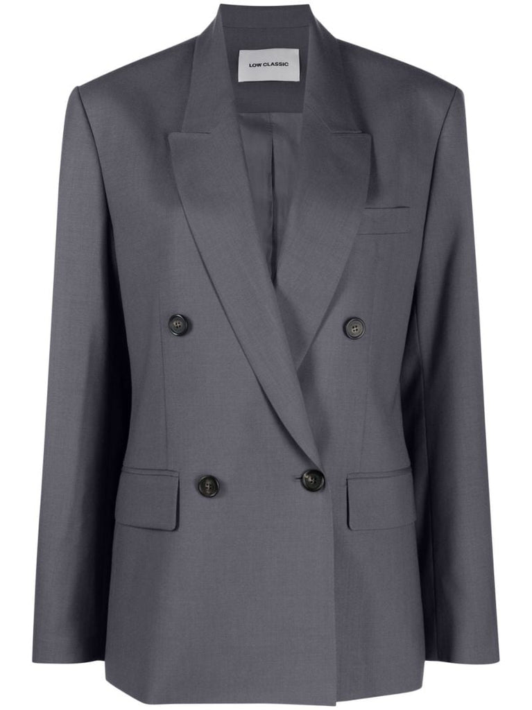 Grey Double Breasted Wool Blazer
