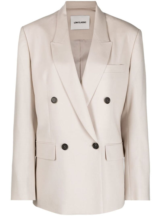 Neutral Double Breasted Wool Blazer