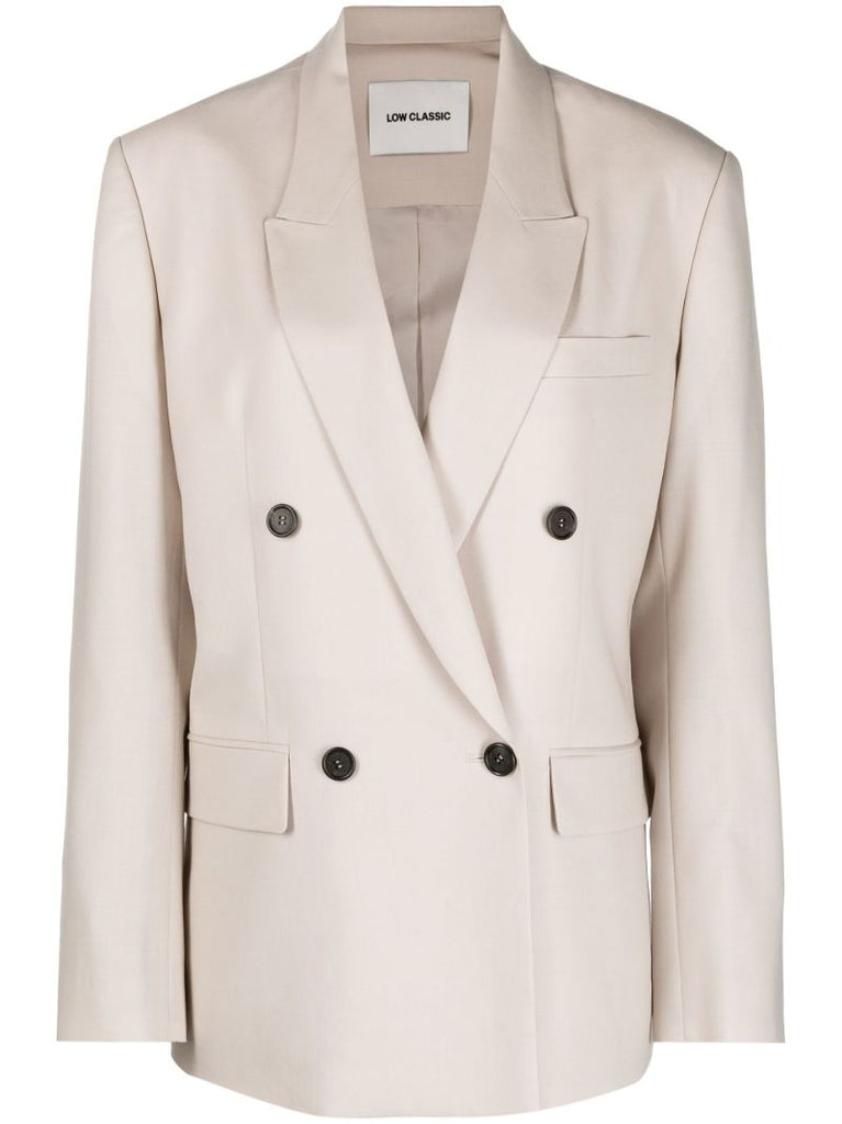 Neutral Double Breasted Wool Blazer