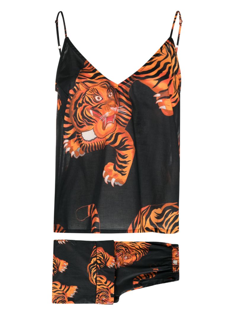 Black Rayas Tiger Print Cotton Pyjamas