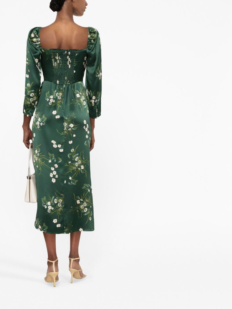 Green Gloriana Floral Print Silk Dress