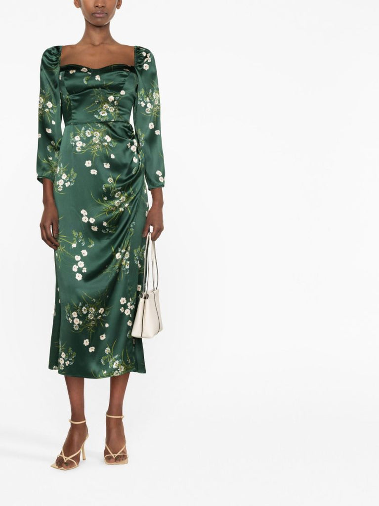 Green Gloriana Floral Print Silk Dress