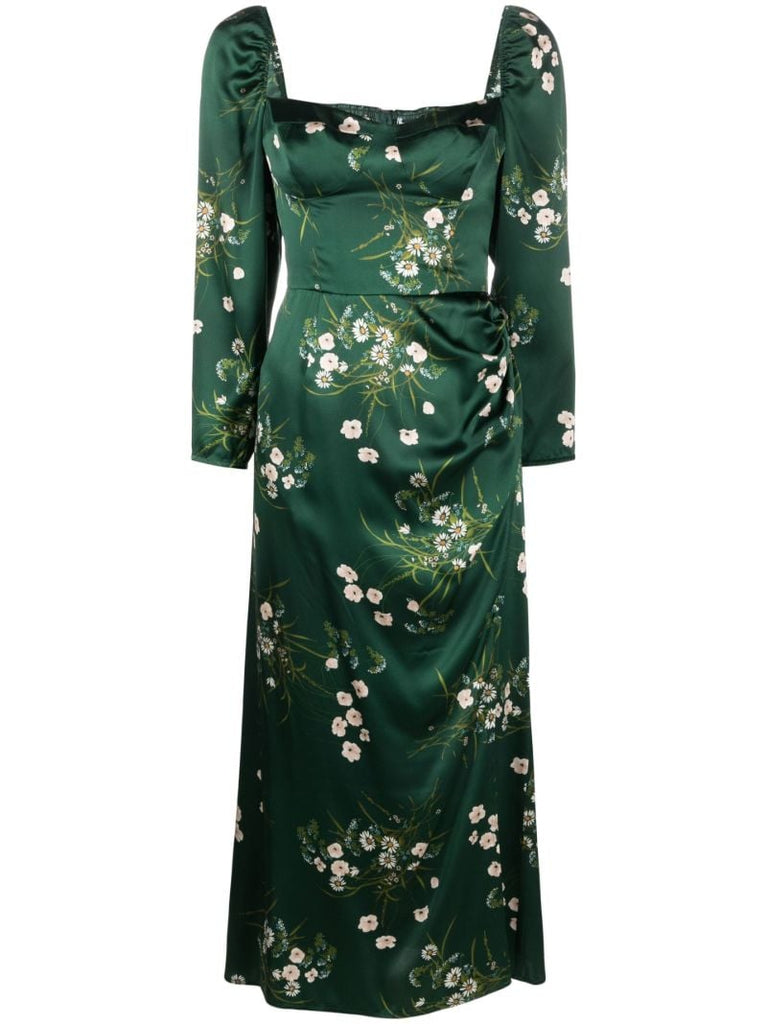 Green Gloriana Floral Print Silk Dress
