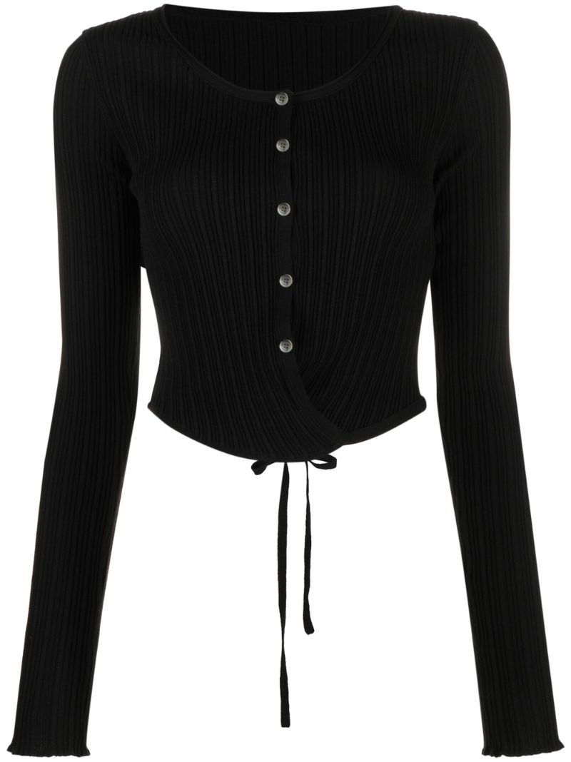 Black Ribbed Wrap Cardigan