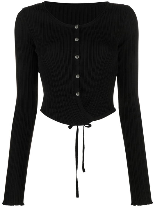 Black Ribbed Wrap Cardigan