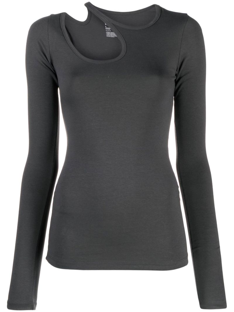 Grey Curve Hole Long-sleeved T-shirt