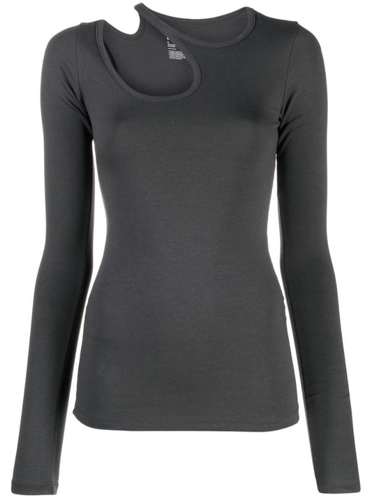 Grey Curve Hole Long-sleeved T-shirt