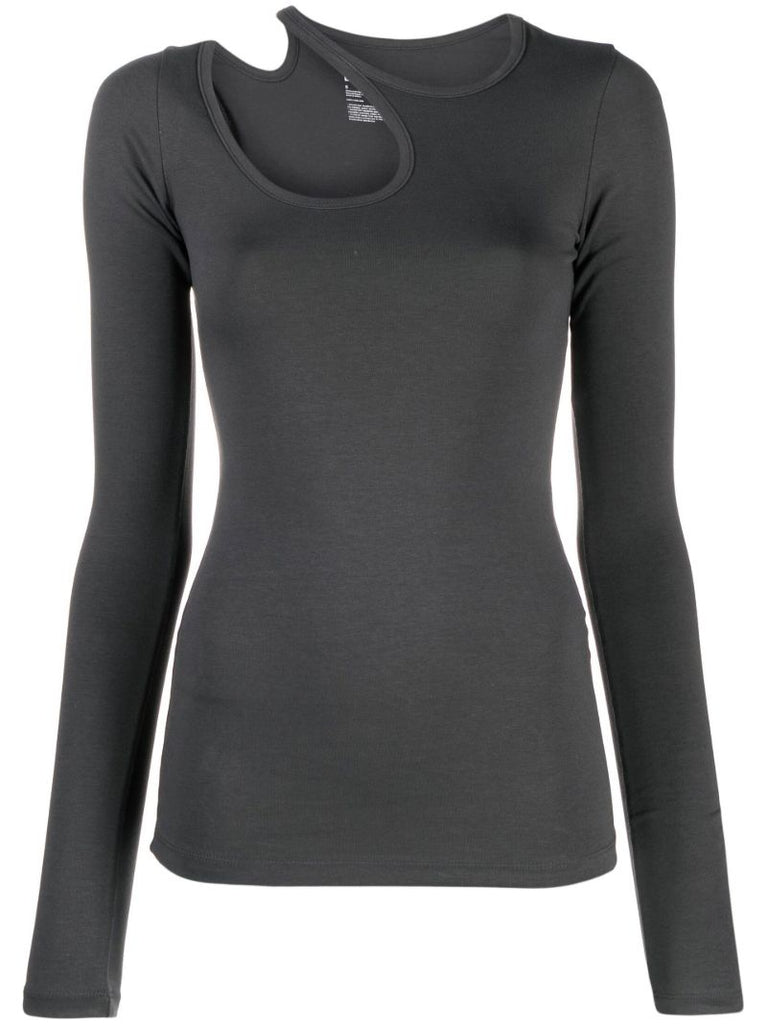 Grey Curve Hole Long-sleeved T-shirt