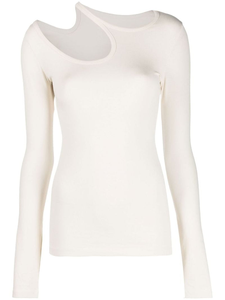 White Curve Hole Long-sleeved T-shirt