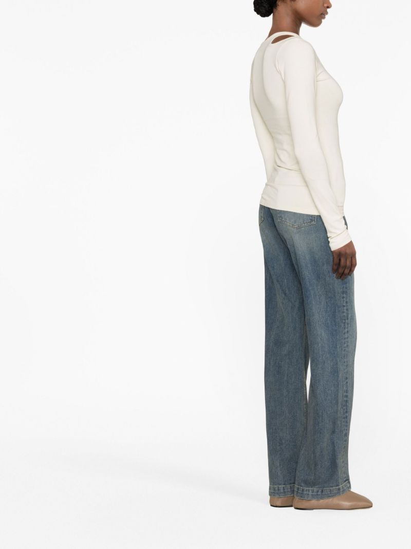 White Curve Hole Long-sleeved T-shirt