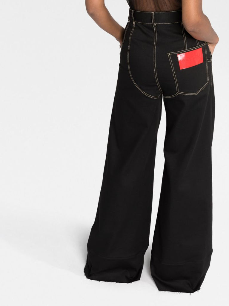 Black Riding Chap Wide-leg Jeans