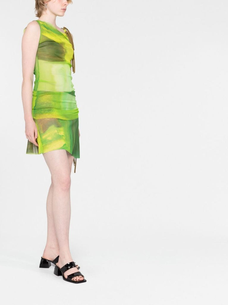 Green Asymmetric Mesh Skirt