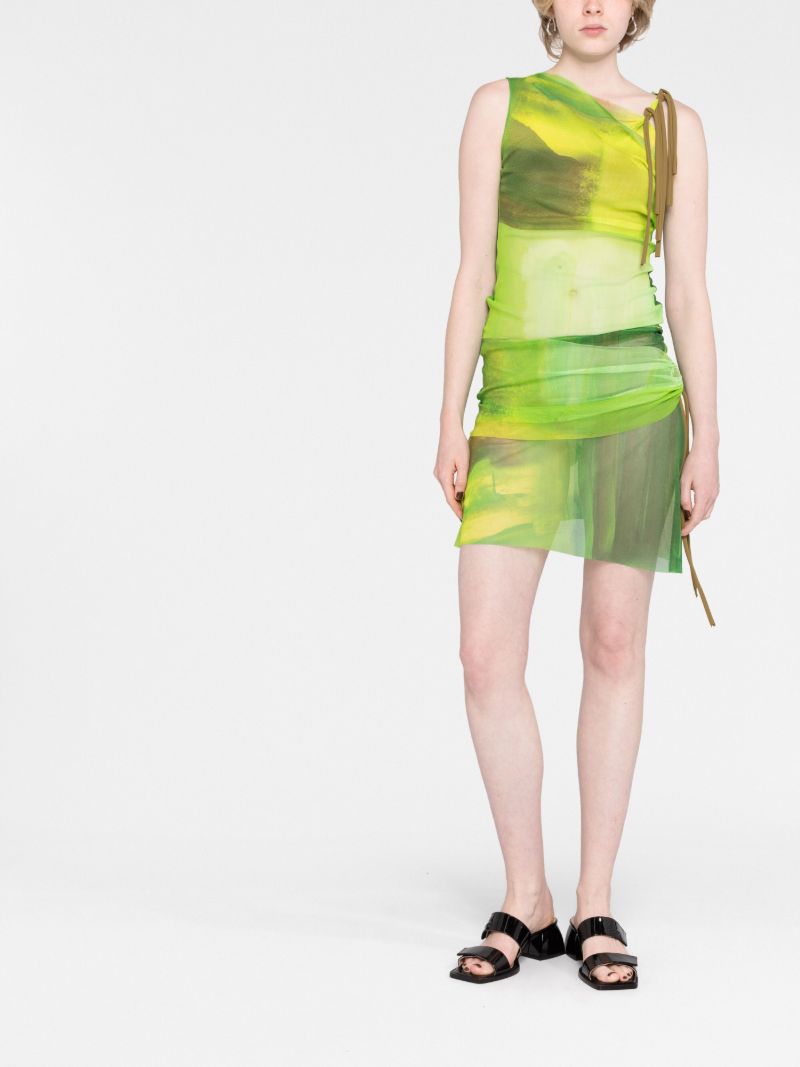 Green Asymmetric Mesh Skirt