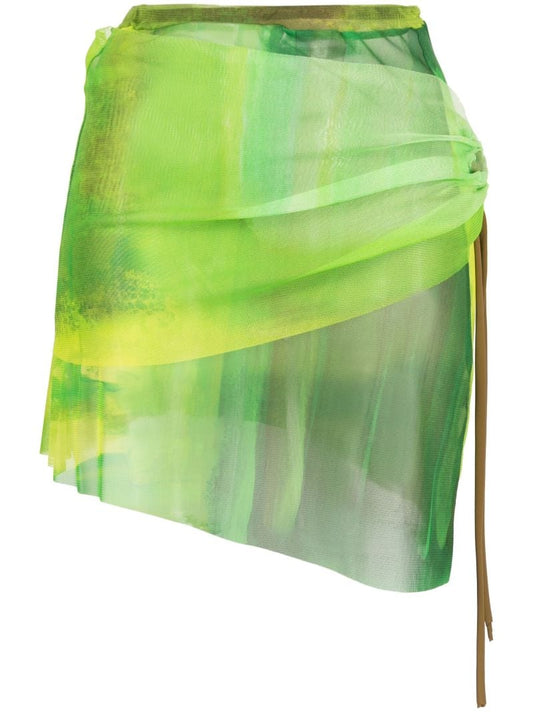 Green Asymmetric Mesh Skirt