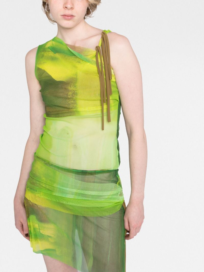 Green Asymmetric Mesh Skirt