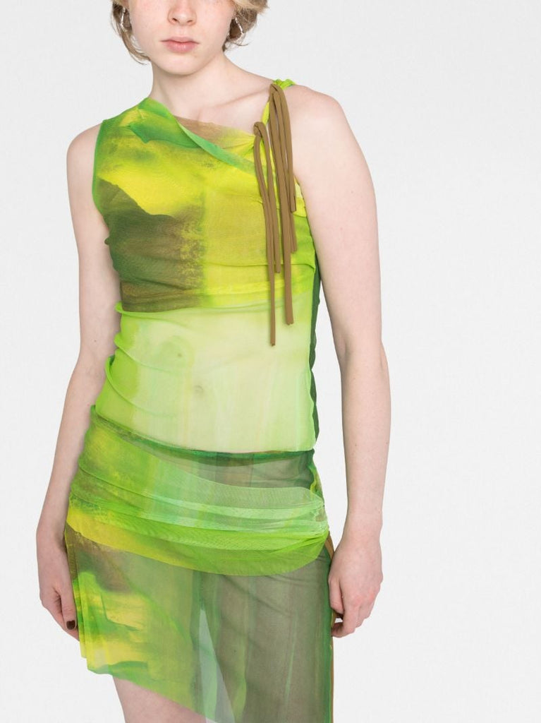 Green Asymmetric Mesh Skirt