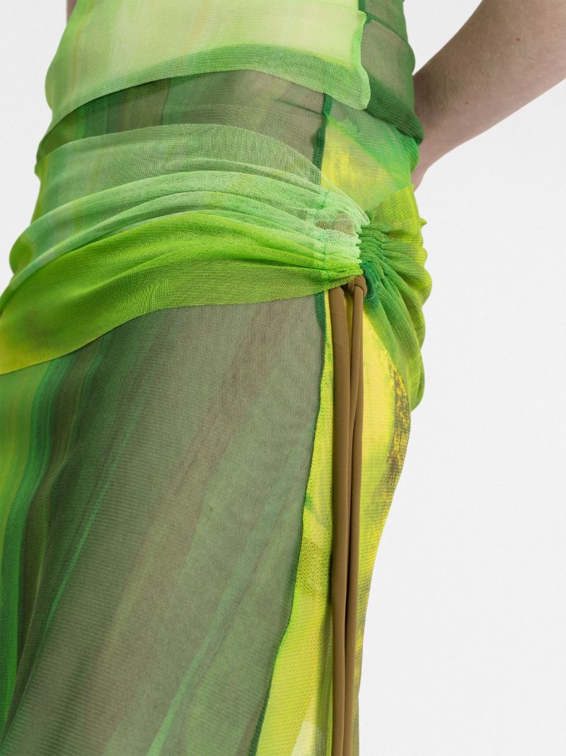 Green Asymmetric Mesh Skirt
