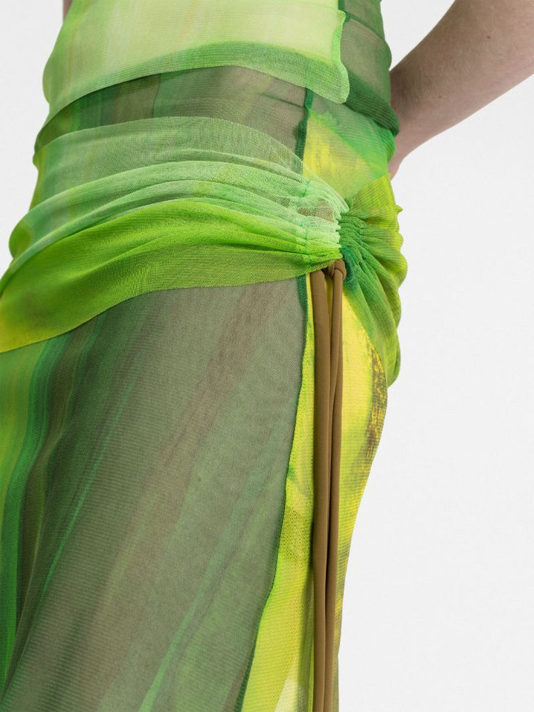 Green Asymmetric Mesh Skirt