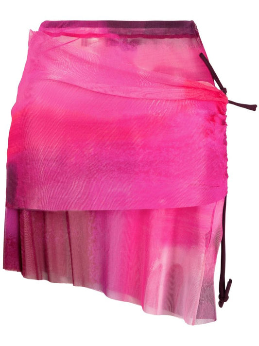 Pink Drawstring Asymmetric Skirt