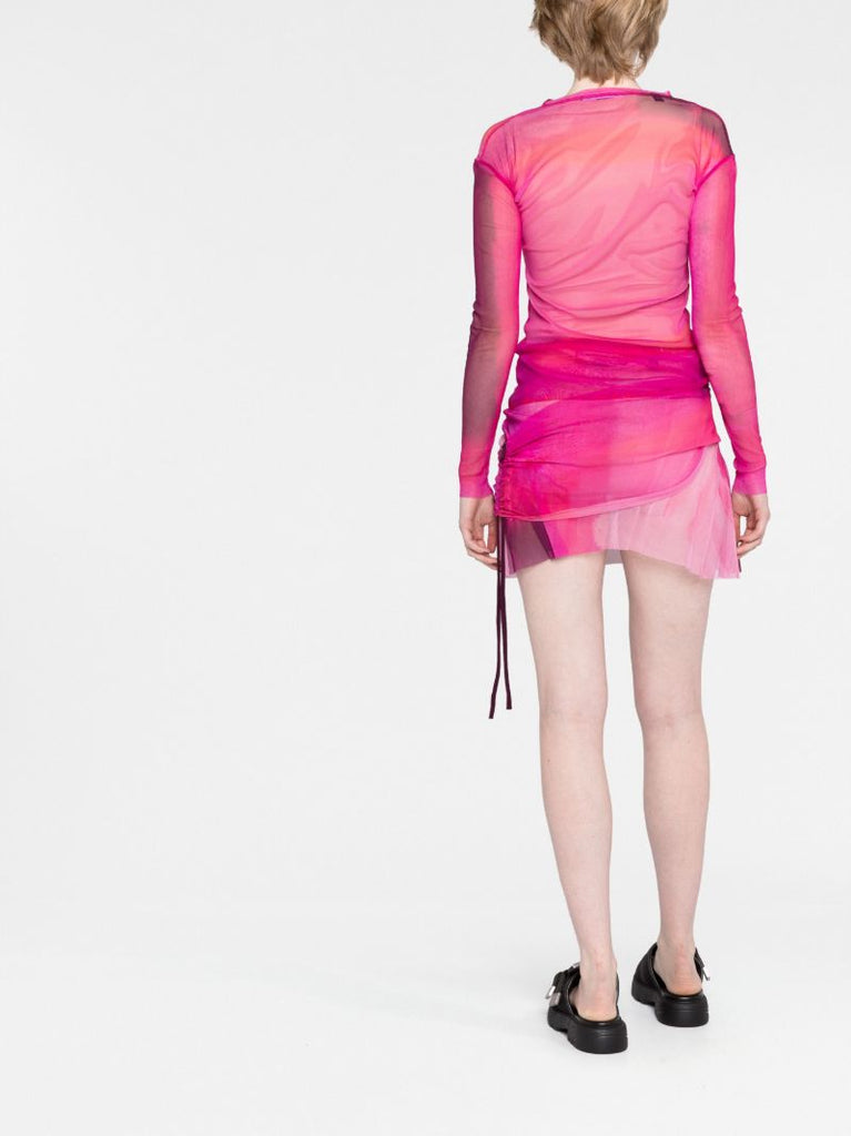 Pink Drawstring Asymmetric Skirt