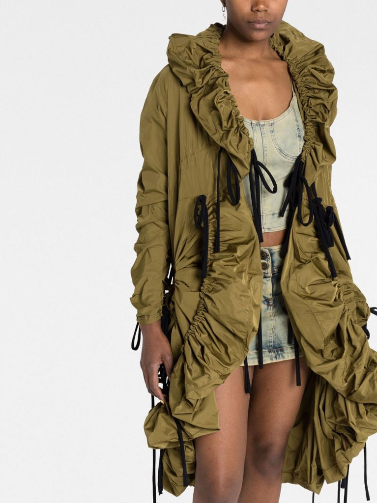 Green Ruched Parka Coat