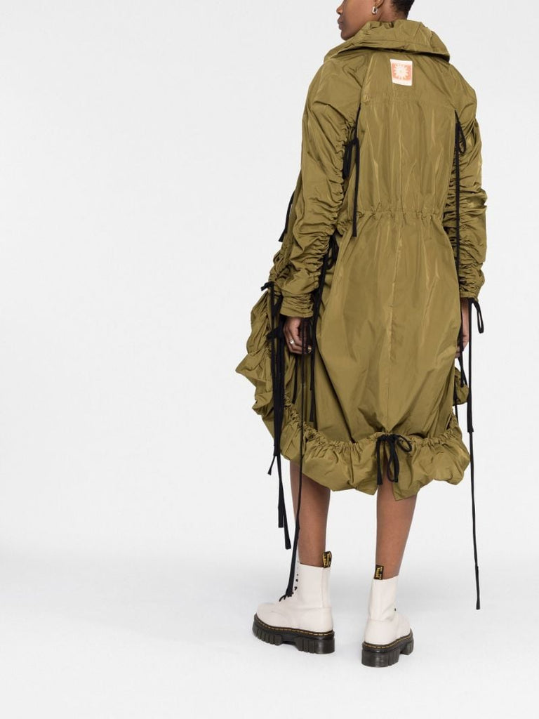 Green Ruched Parka Coat