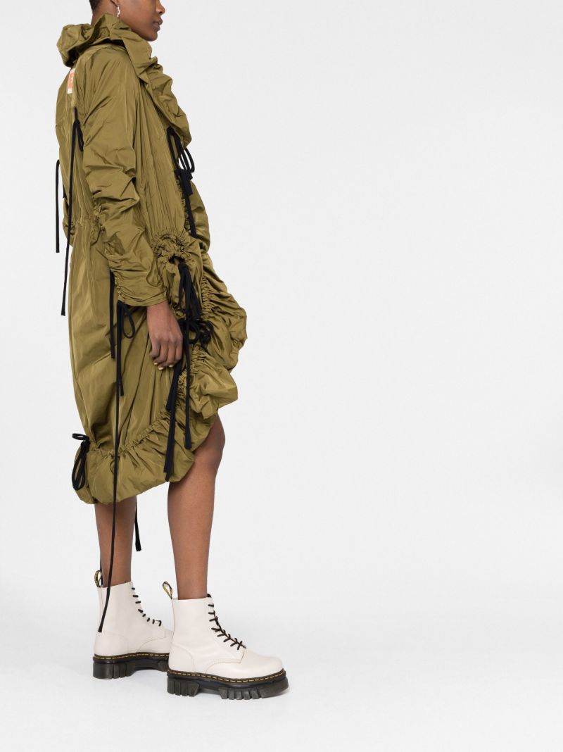 Green Ruched Parka Coat