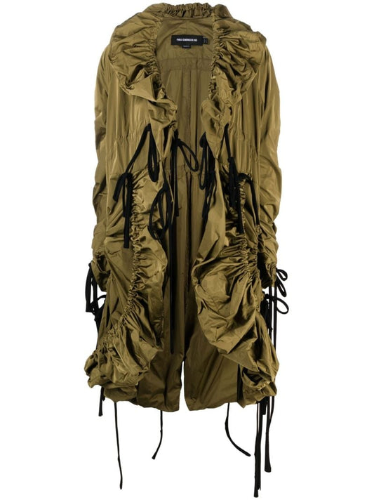 Green Ruched Parka Coat