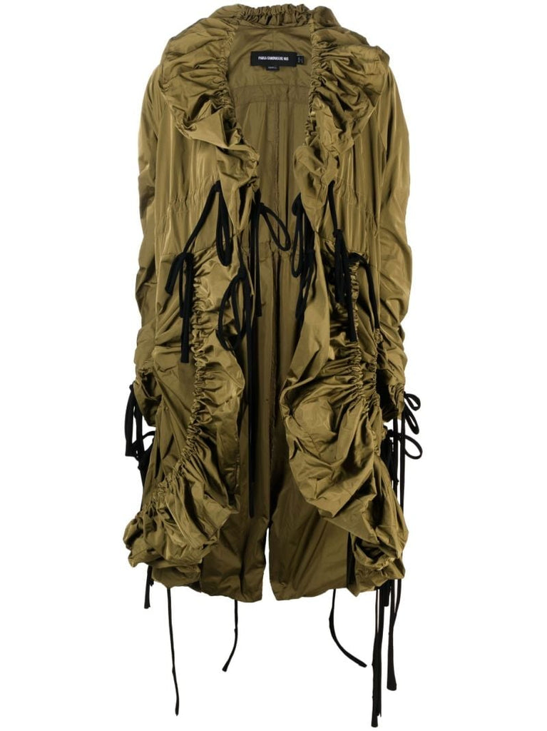 Green Ruched Parka Coat