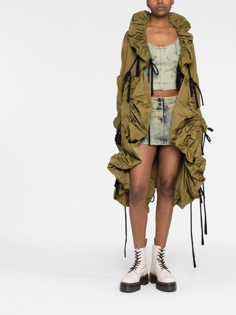 Green Ruched Parka Coat