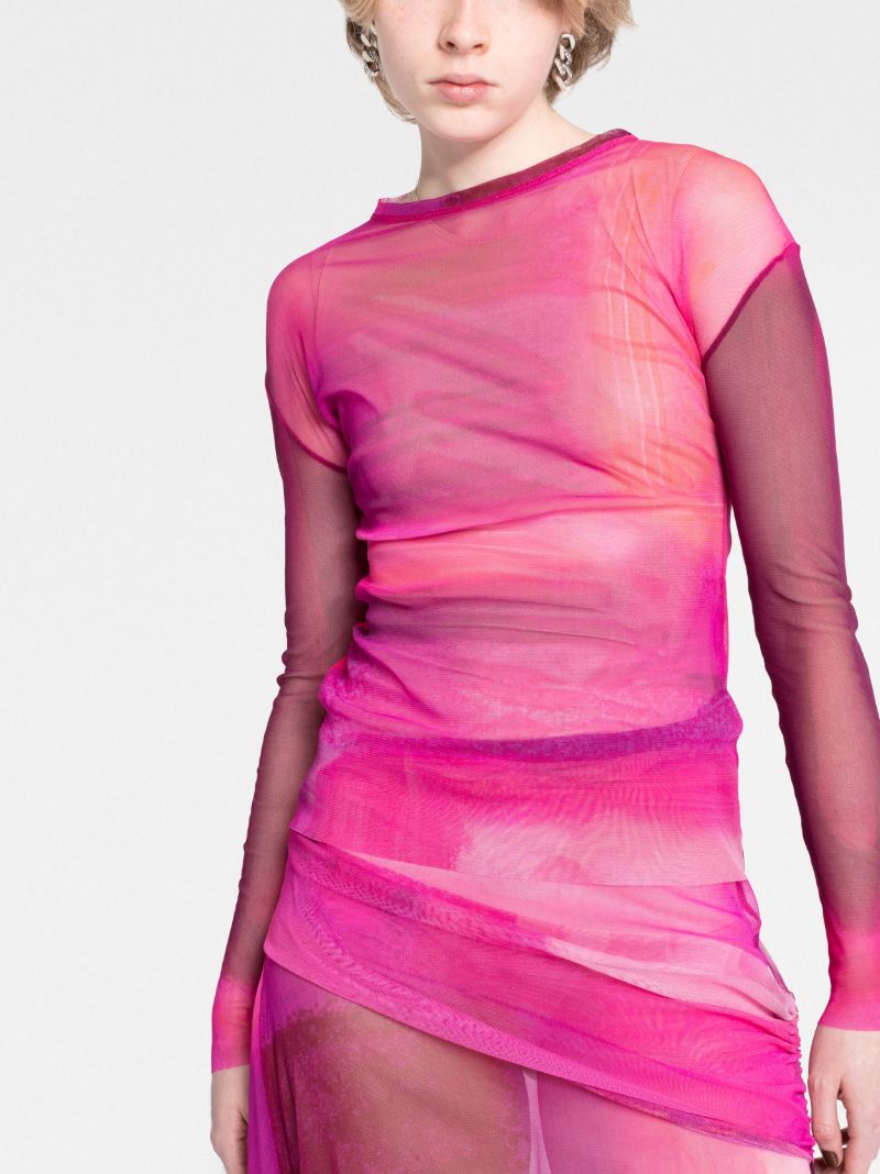 Pink Long Sleeve Mesh Top