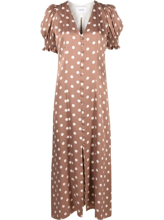 Beige and White Polka Dot Bella Dress
