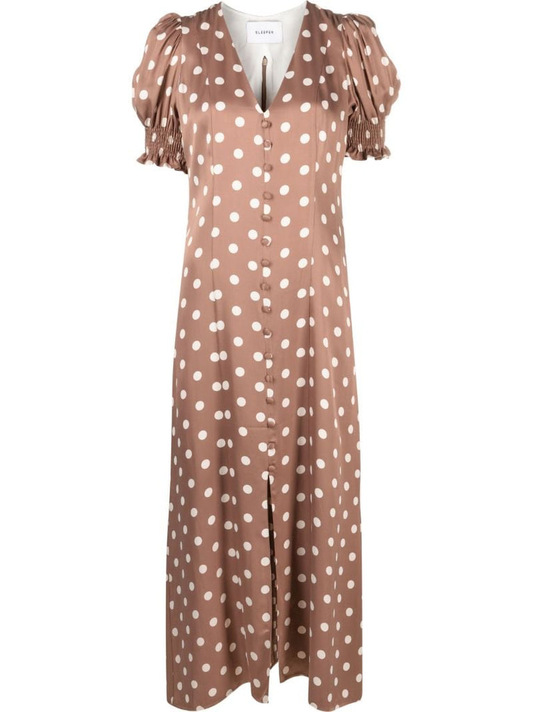 Beige and White Polka Dot Bella Dress
