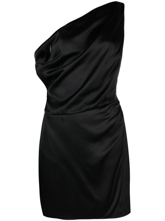 Black Alanis Asymmetric Silk Mini Dress